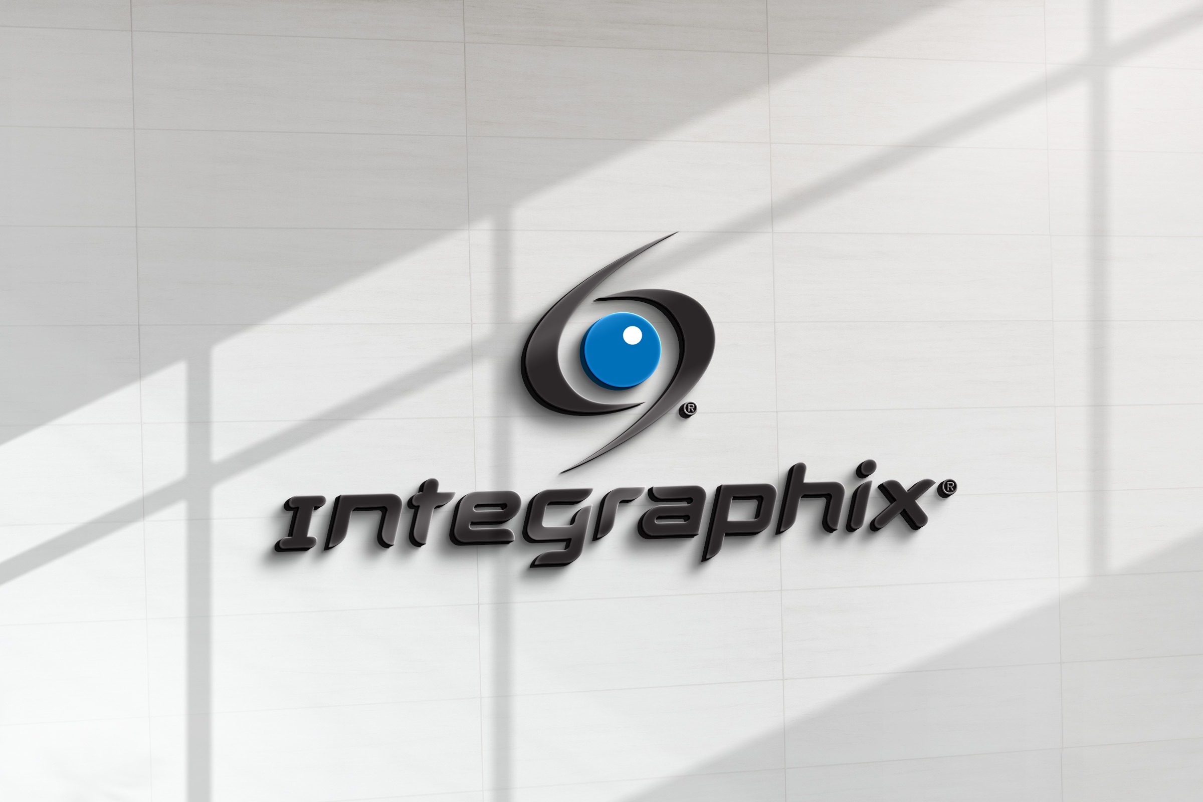 Integraphix stacked logo on the office entrance gray wall 